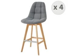 OWEN - Chaise De Bar Scandinave Tissu Gris Pied HĂȘtre (x4)