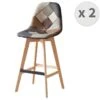 OWEN OAK - Chaise De Bar Vintage Patchwork Pieds Chêne(x2) -Meubles Soldes Boutique tabouret de bar 10444433