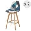 OWEN - Chaise De Bar Scandinave Tissu Patchwork Bleu Pieds HĂȘtre (x2) 2 OWEN - Chaise De Bar Scandinave Tissu Patchwork Bleu Pieds HĂȘtre (x2) -Meubles Soldes Boutique tabouret de bar 10444577