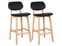 Tabourets De Bar En Synthétique Avec Structure En Bois Set De 2 PiÚces Noir 19_0000449