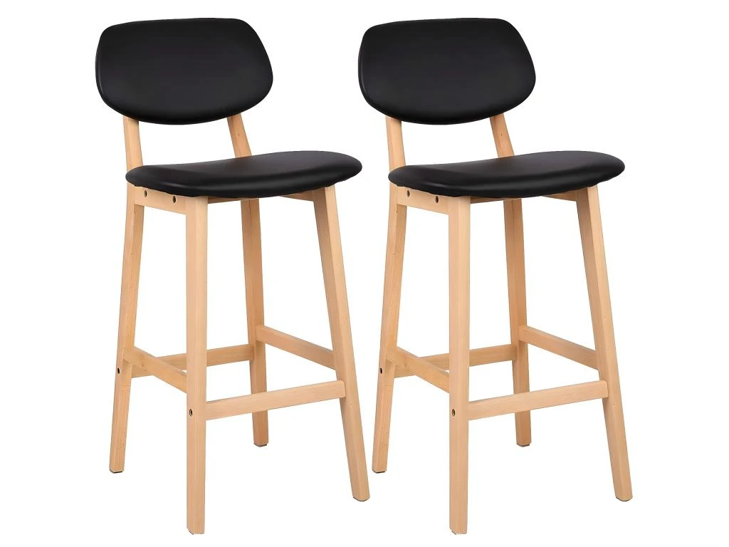 Tabourets De Bar En Synthétique Avec Structure En Bois Set De 2 Pièces Noir 19_0000449 3 Tabourets De Bar En Synthétique Avec Structure En Bois Set De 2 Pièces Noir 19_0000449