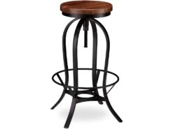 Tabouret De Bar Industriel Design Industriel Pivotant Chaise Ronde Fer Et Bois 13_0002767