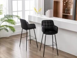 Lot De 2 Tabourets De Bar En Velours Et Métal - Noir - PEGA De Pascal MORABITO -Meubles Soldes Boutique tabouret de bar 1304195