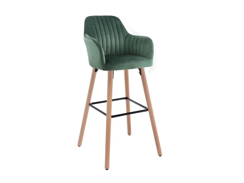 Lot De 2 Tabourets De Bar En Velours Et Pieds Bois De Hêtre - Vert Foncé - ELEANA 6 Lot De 2 Tabourets De Bar En Velours Et Pieds Bois De Hêtre - Vert Foncé - ELEANA – Image 4