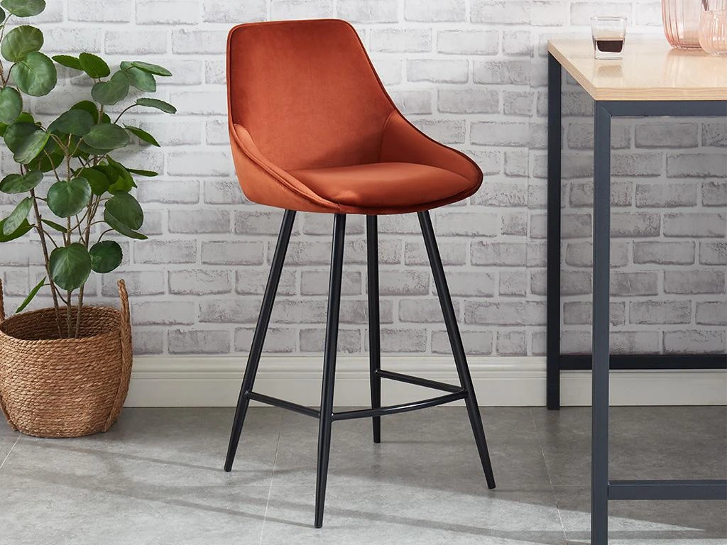 Lot De 2 Tabourets De Bar - Velours - Terracotta - MASURIE 4 Lot De 2 Tabourets De Bar - Velours - Terracotta - MASURIE â Image 2