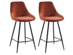 Lot De 2 Tabourets De Bar - Velours - Terracotta - MASURIE