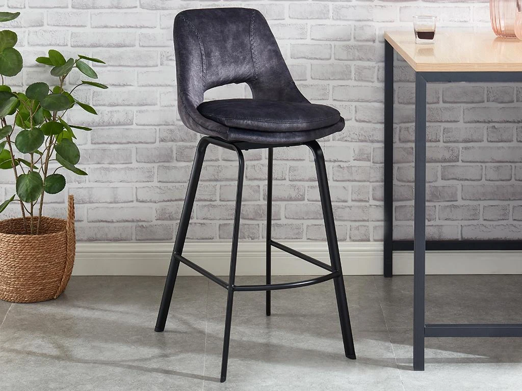 Lot De 2 Tabourets De Bar - Velours Et Métal - Anthracite - KELINE 4 Lot De 2 Tabourets De Bar - Velours Et Métal - Anthracite - KELINE – Image 2