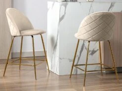 Lot De 2 Tabourets De Bar - Velours Et Métal Doré - Beige - MELBOURNE -Meubles Soldes Boutique tabouret de bar 8513841