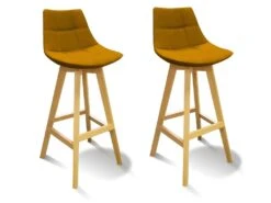 Lot 2 Tabourets De Bar Jaune Style Scandinave - WENDY