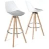 KAYELLES Lot De 2 Tabourets Scandinave Bois Coussin Intégré SOTO (Blanc Gris) -Meubles Soldes Boutique tabouret de bar 9145267