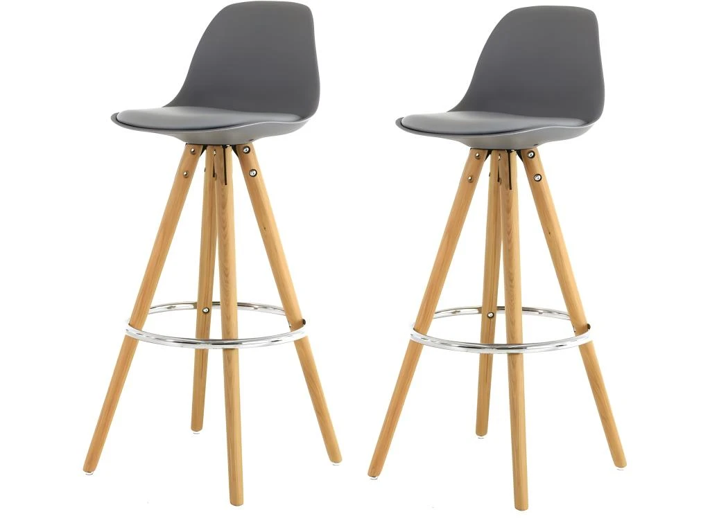 Lot 2 Tabourets De Bar Design Pieds Bois Gris - DIANA 3 Lot 2 Tabourets De Bar Design Pieds Bois Gris - DIANA