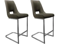 Lot 2 Tabourets Bar Taupe En Suédine Et Piétement Métal Luge - RIVOLI