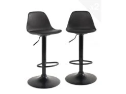 KAYELLES Lot De 2 Tabourets De Bar Design Réglable Pivotant SIG (Noir Intégral)