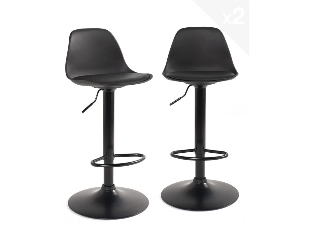 KAYELLES Lot De 2 Tabourets De Bar Design Réglable Pivotant SIG (Noir Intégral) 3 KAYELLES Lot De 2 Tabourets De Bar Design Réglable Pivotant SIG (Noir Intégral)