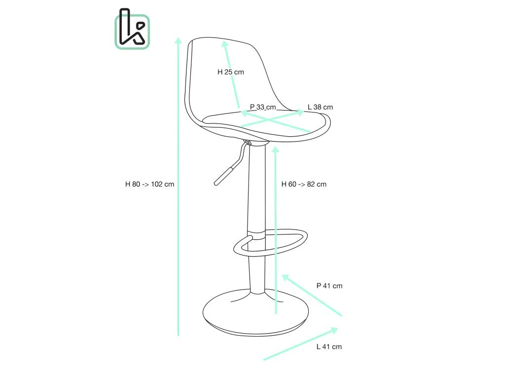 KAYELLES Lot De 2 Tabourets De Bar Design Réglable Pivotant SIG (Noir Intégral) 6 KAYELLES Lot De 2 Tabourets De Bar Design Réglable Pivotant SIG (Noir Intégral) – Image 4