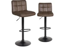 KAYELLES Lot De 2 Tabourets De Bar Matelassés SIVAN (noir Marron)