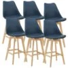Lot De 6 Tabourets De Bar Lublin Plastique Simili Hêtre 105 X 48 X 58 Cm Bleu [en.casa]