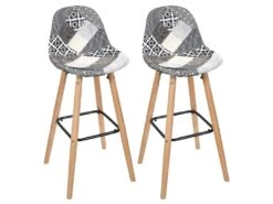 GIADA - Lot De 2 Tabourets De Bar Patchwork Motifs Grisés