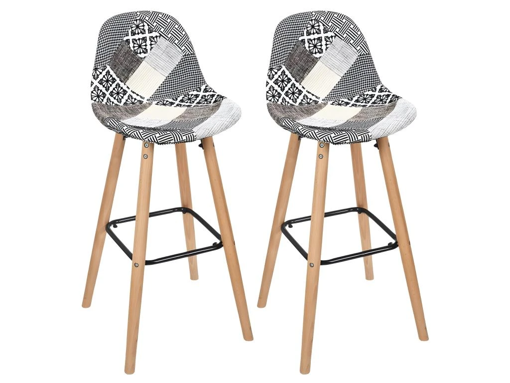 GIADA - Lot De 2 Tabourets De Bar Patchwork Motifs Grisés 3 GIADA - Lot De 2 Tabourets De Bar Patchwork Motifs Grisés
