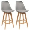 PARSA - Lot De 2 Chaises De Bar Grises Et Pieds Bois -Meubles Soldes Boutique tabouret de bar 9217443
