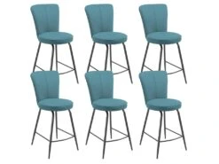 PARIL - Lot De 6 Tabourets De Bar Matelassés Bleus
