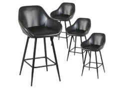 THOME - Lot De 4 Tabourets De Bar Simili Noir