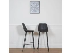 Lot De 2 Tabourets De Bar Vintage LUCIEN Gris Foncé - Hauteur D'assise 75cm - HAPPY GARDEN