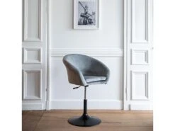 Tabouret De Bar En Velours Gris GABIN - HAPPY GARDEN