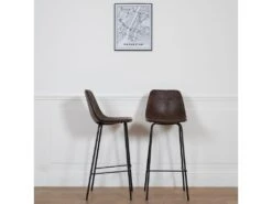 Lot De 2 Tabourets De Bar Vintage LUCIEN Marron - Hauteur D'assise 75cm - HAPPY GARDEN