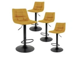 MAGNUS - Lot De 4 Tabourets Acier Et Tissu Jaune Moutarde