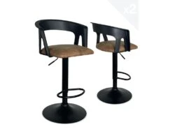KAYELLES Lot De 2 Tabourets De Bar Design Avec Accoudoirs AYO (Noir-marron)