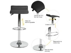 Lot De 2 Tabourets De Bar Pivotants Réglables En Cuir PU Noir Avec Base Chromée Et Repose-pieds -Meubles Soldes Boutique tabouret haut 11245553