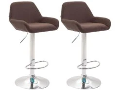 Lot De 2 Tabourets De Bar Moderne Et Confortable En Tissu Marron Pieds Trompette En Métal Chromé 10_0000239