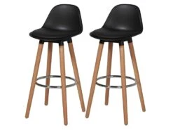 Lot De 2 Tabourets De Bar - Noir - Pied Metal Peinture Bois - L 39 X P 37 X H 70,5 Cm - PITT