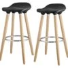 OSLO Lot De 2 Tabourets De Bar Noir Laque + Pieds Hetre Massif - Contemporain - L 39 X P 40 Cm