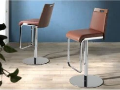 Tabouret En Croûte De Cuir Et Acier Chromé 4072 ANGEL CERDA -Meubles Soldes Boutique tabouret haut 18429239