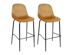 KONAE - Lot De 2 Tabourets De Bar En Velours CÎtelé Ocre