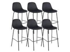 KONAE - Lot De 6 Tabourets De Bar En Velours Côtelé Noir