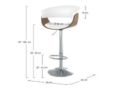 Chaise De Bar Blanche Basile Avec Accoudoirs 59/81 Cm -Meubles Soldes Boutique tabouret haut 22351349