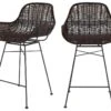 Chaise De Bar Mi-hauteur Carmela En Résine Tressée Marron 65 Cm (lot De 2)