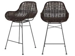 Chaise De Bar Mi-hauteur Carmela En Résine Tressée Marron 65 Cm (lot De 2)