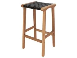 Tabouret De Bar Mi-hauteur Kuna En Cuir Tressé Noir 68 Cm