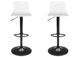 Lot De 2 Tabourets De Bar CLARK - Polypropylène - Blanc - Base Noire