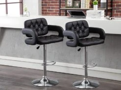 Lot De 2 Tabourets De Bar CONAN - Simili - Hauteur Ajustable - Noir -Meubles Soldes Boutique tabouret 353531 1