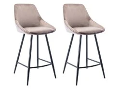 Lot De 2 Tabourets De Bar - Velours - Taupe - MASURIE