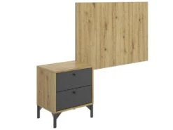 Ensemble De Tête De Lit Avec Table De Chevet En Bois Coloris Chêne - Longueur 40-98.4 X Profondeur 33-3.5 X Hauteur 47.5-60.9 Cm