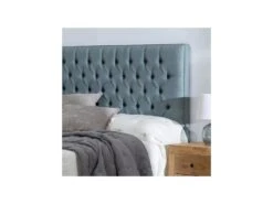 Tête De Lit Tapissée 109 Cm Bois/Tissu Gris Bleu - PINADA -Meubles Soldes Boutique tete de lit et pont de lit 17627525