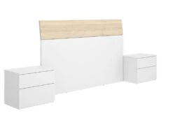 Tête De Lit Duleda, Tête De Lit Pour Chambre Double, Tête De Lit Double Avec 2 Tables De Chevet, 161x4h100 Cm, Blanc Et Chêne