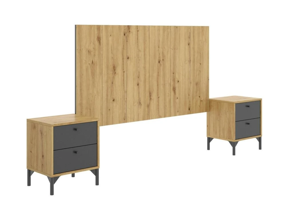 Tête De Lit Osternig, Tête De Lit Pour Chambre Double, Tête De Lit Double Avec 2 Tables De Chevet, 244x37h127 Cm, Chêne Et Anthracite Et Anthracite 3 Tête De Lit Osternig, Tête De Lit Pour Chambre Double, Tête De Lit Double Avec 2 Tables De Chevet, 244x37h127 Cm, Chêne Et Anthracite Et Anthracite
