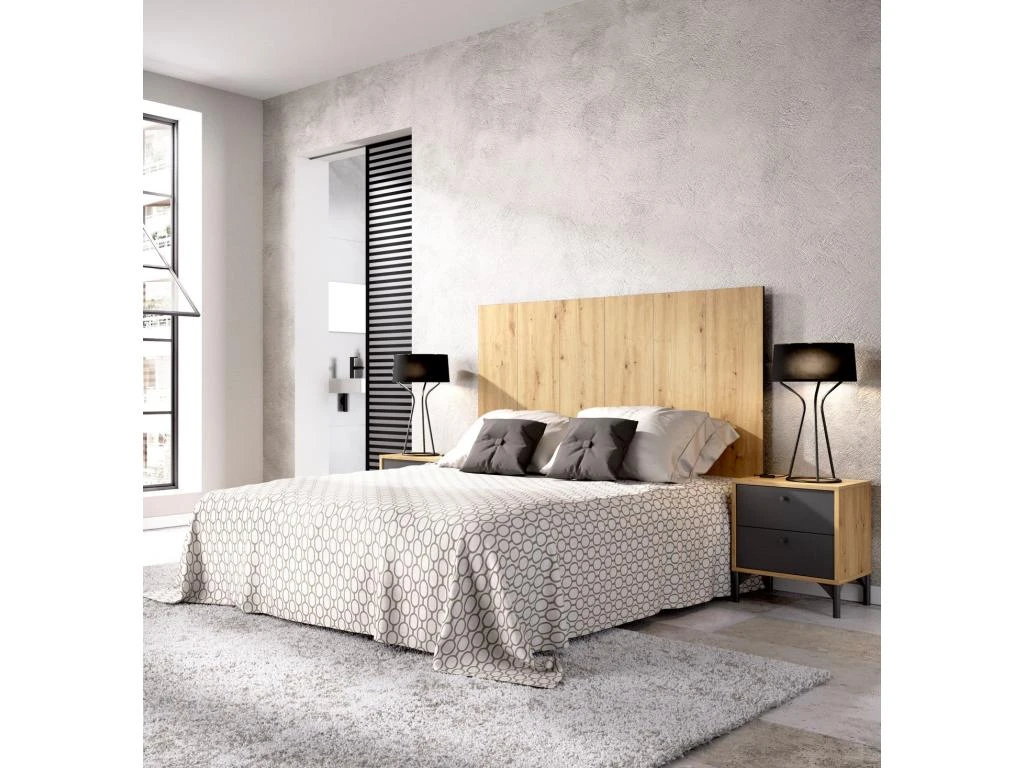 Tête De Lit Osternig, Tête De Lit Pour Chambre Double, Tête De Lit Double Avec 2 Tables De Chevet, 244x37h127 Cm, Chêne Et Anthracite Et Anthracite 4 Tête De Lit Osternig, Tête De Lit Pour Chambre Double, Tête De Lit Double Avec 2 Tables De Chevet, 244x37h127 Cm, Chêne Et Anthracite Et Anthracite – Image 2